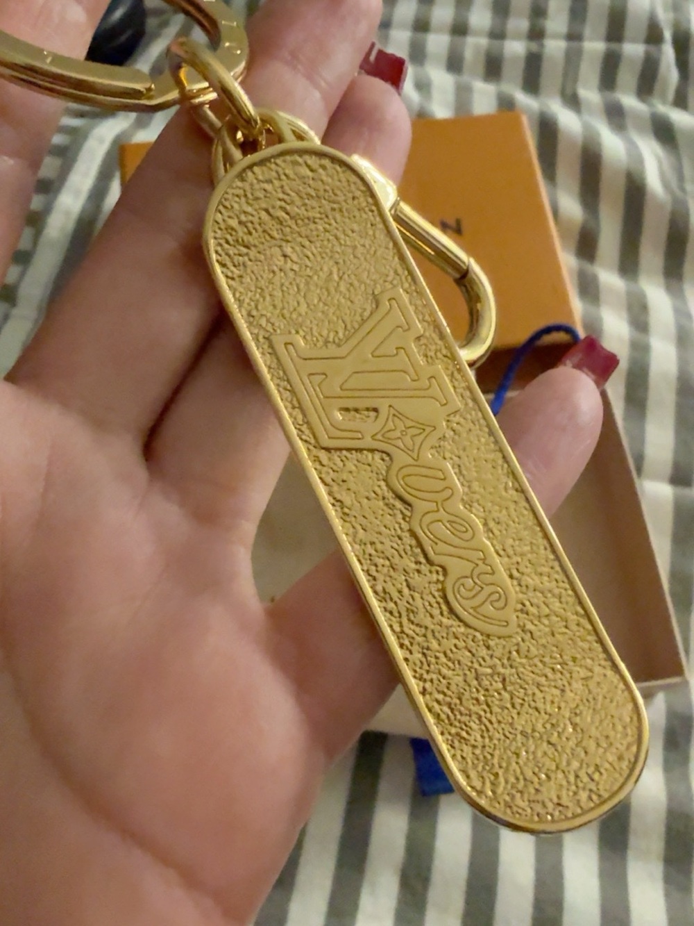 Louis Vuitton Gold Textured Leather Logo Key & Card Holder Charm/Key Holder